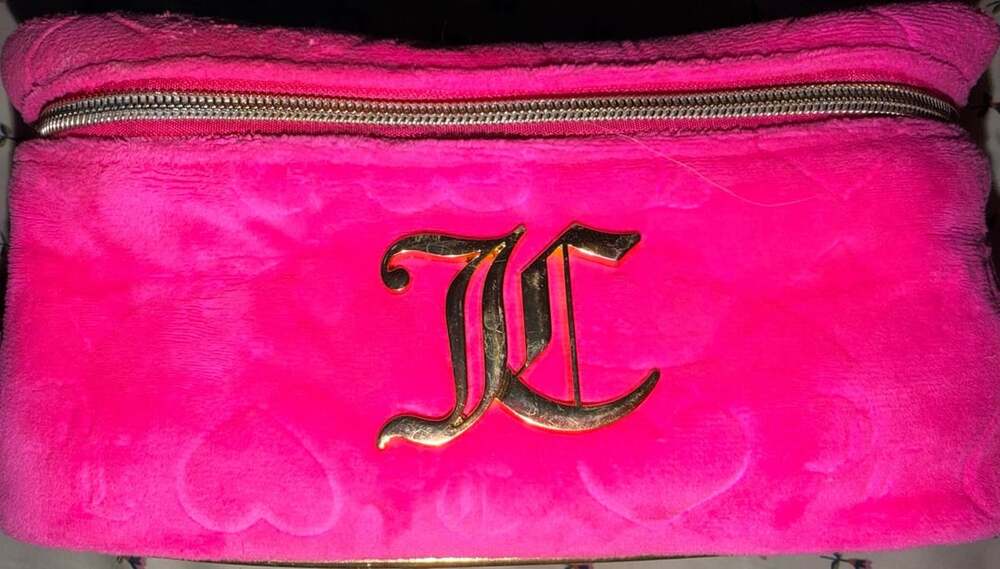 Juicy Couture Hot Pink Velour Train Case Cosmetic Travel Makeup Bag